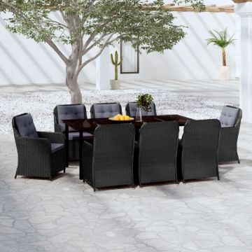 vidaXL Set mobilier pentru grădină, cu perne, 9 piese, negru
