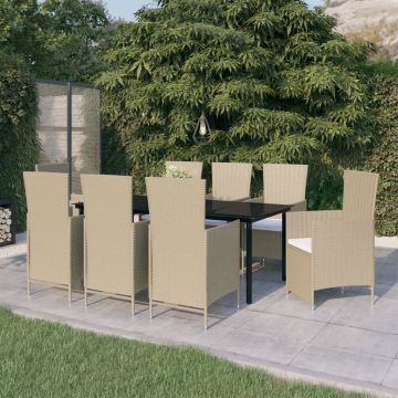 vidaXL Set mobilier pentru grădină cu perne, 9 piese, bej