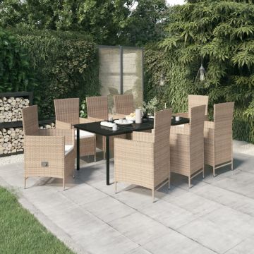 vidaXL Set mobilier pentru grădină, cu perne, 9 piese, bej