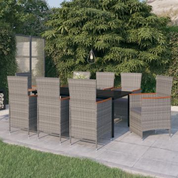 vidaXL Set mobilier pentru grădină, cu perne, 9 piese, gri