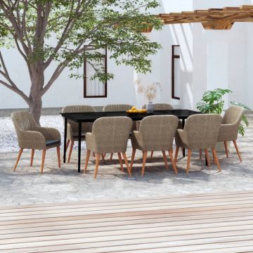 vidaXL Set mobilier pentru grădină, cu perne, 9 piese, maro