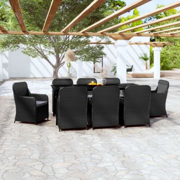 vidaXL Set mobilier pentru grădină cu perne, 9 piese, negru