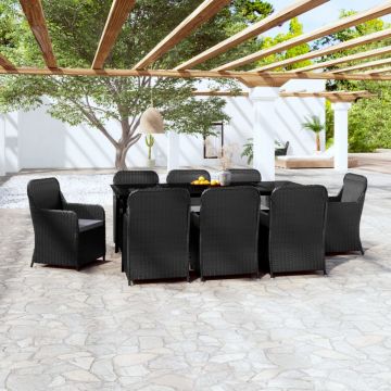 vidaXL Set mobilier pentru grădină, cu perne, 9 piese, negru