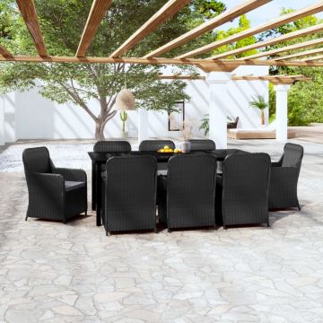 vidaXL Set mobilier pentru grădină, cu perne, 9 piese, negru