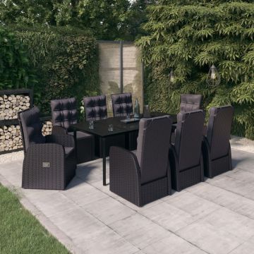 vidaXL Set mobilier pentru grădină cu perne, 9 piese, negru