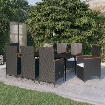 vidaXL Set mobilier pentru grădină cu perne, 9 piese, negru