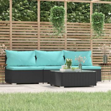 vidaXL Set mobilier relaxare grădină 4 piese cu perne poliratan negru