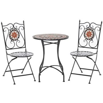 Set de Gradina Outsunny cu 2 Scaune Pliante si 1 Masuta tip Mozaic, Metal si Ceramica | Aosom Romania