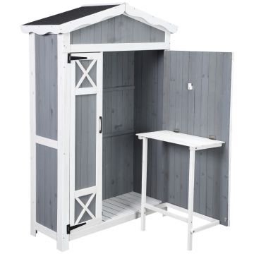 Outsunny Magazie de Gradina cu 2 Etaje, sopron pentru exterior, Jardiniera Laterala, din Lemn, Gri | AOSOM RO