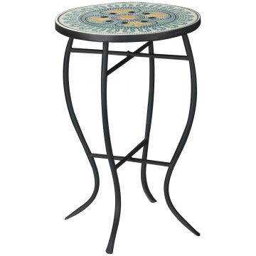 Masuta de Gradina Rotunda Outsunny din Metal Blat cu Mozaic, Multicolor Ф35.5x53.5cm | Aosom RO