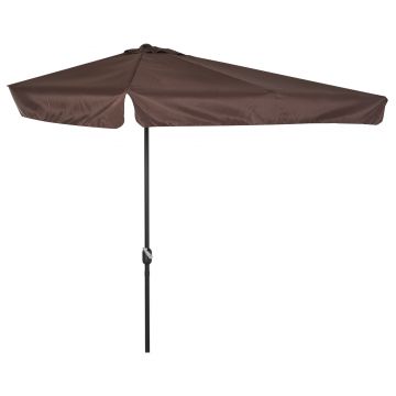 Umbrela de soare Semicirculara Outsunny pentru Terasa si Gradina, Umbrela de soare Semiluna pentru Perete cu Manivela, 230x130x249cm, Culoare Cafea