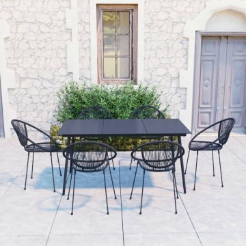 vidaXL Set mobilier de exterior, 7 piese, negru, ratan PVC