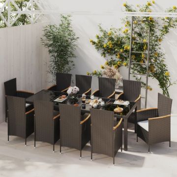 vidaXL Set mobilier de exterior cu perne, 11 piese, negru, poliratan