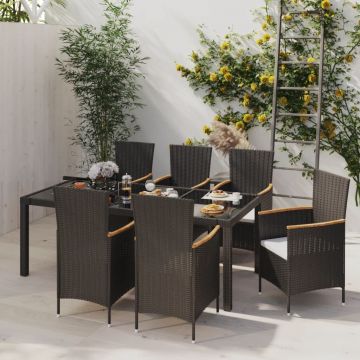 vidaXL Set mobilier de exterior cu perne, 7 piese, negru, poliratan