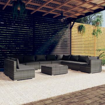 vidaXL Set mobilier de grădină cu perne, 11 piese,gri, poliratan