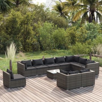 vidaXL Set mobilier de grădină cu perne, 11 piese, gri, poliratan