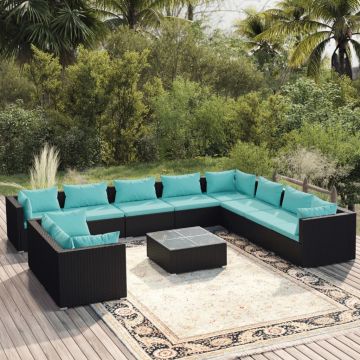 vidaXL Set mobilier de grădină cu perne, 11 piese, negru, poliratan