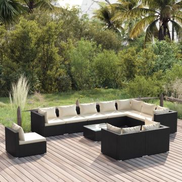 vidaXL Set mobilier de grădină cu perne, 11 piese, negru, poliratan