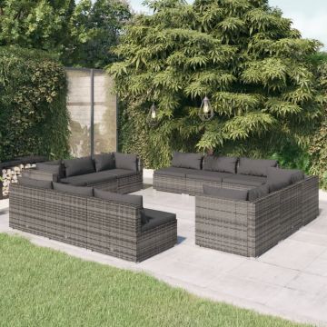 vidaXL Set mobilier de grădină cu perne, 12 piese, gri, poliratan