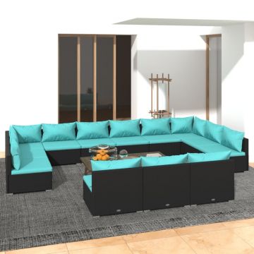 vidaXL Set mobilier de grădină cu perne, 13 piese, negru, poliratan