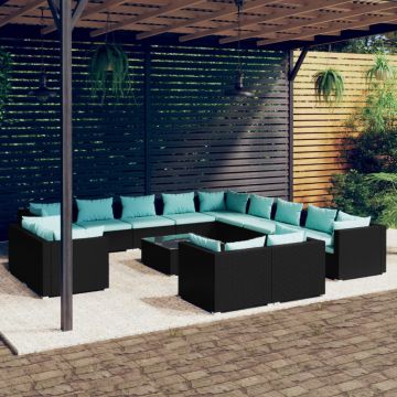 vidaXL Set mobilier de grădină cu perne, 14 piese, negru, poliratan vidaXL Set mobilier de grădină cu perne, 14 piese, negru, poliratan