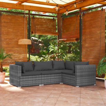 vidaXL Set mobilier de grădină cu perne, 4 piese, gri, poliratan