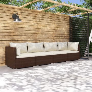 vidaXL Set mobilier de grădină cu perne, 4 piese, maro, poliratan