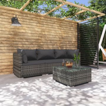 vidaXL Set mobilier de grădină cu perne, 4 piese, poliratan, gri