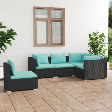 vidaXL Set mobilier de grădină cu perne, 5 piese, negru, poliratan