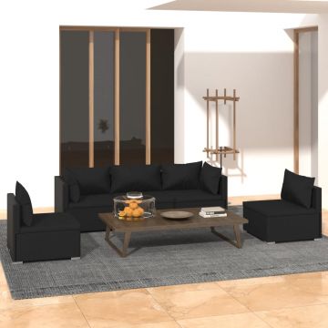 vidaXL Set mobilier de grădină cu perne, 5 piese, negru, poliratan