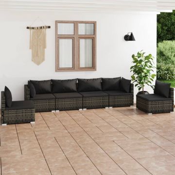 vidaXL Set mobilier de grădină cu perne, 6 piese, gri, poliratan