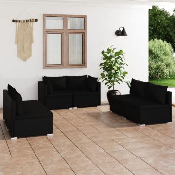 vidaXL Set mobilier de grădină cu perne, 6 piese, negru, poliratan