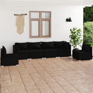 vidaXL Set mobilier de grădină cu perne, 6 piese, negru, poliratan