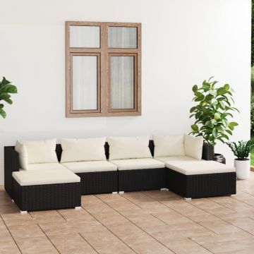 vidaXL Set mobilier de grădină cu perne, 6 piese, negru, poliratan