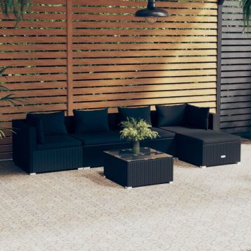 vidaXL Set mobilier de grădină cu perne, 6 piese, negru, poliratan