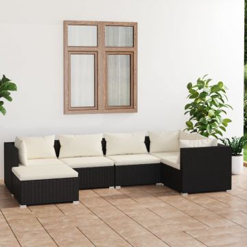 vidaXL Set mobilier de grădină cu perne, 6 piese, negru, poliratan