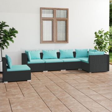 vidaXL Set mobilier de grădină cu perne, 6 piese, negru, poliratan