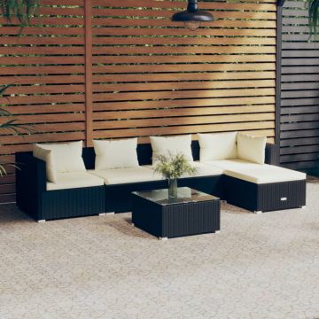 vidaXL Set mobilier de grădină cu perne, 6 piese, negru, poliratan