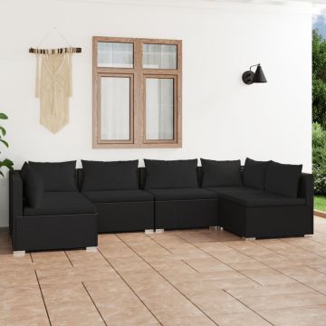 vidaXL Set mobilier de grădină cu perne, 6 piese, negru, poliratan