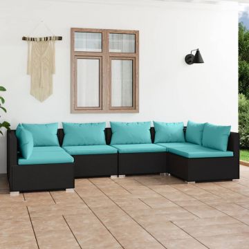 vidaXL Set mobilier de grădină cu perne, 6 piese, negru, poliratan