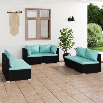 vidaXL Set mobilier de grădină cu perne, 6 piese, negru, poliratan