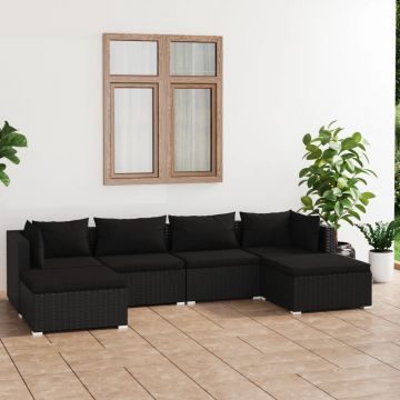 vidaXL Set mobilier de grădină cu perne, 6 piese, negru, poliratan