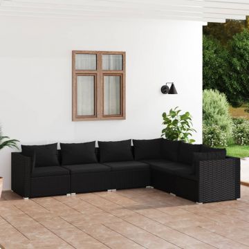 vidaXL Set mobilier de grădină cu perne, 6 piese, negru, poliratan