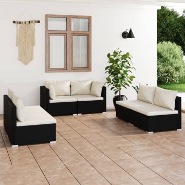 vidaXL Set mobilier de grădină cu perne, 6 piese, negru, poliratan