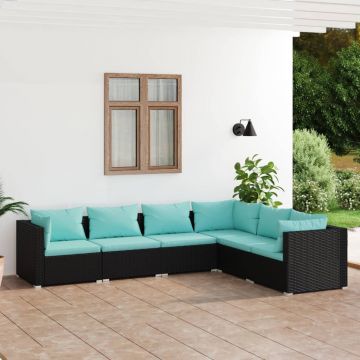 vidaXL Set mobilier de grădină cu perne, 6 piese, negru, poliratan