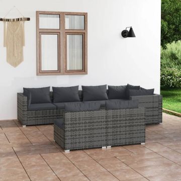 vidaXL Set mobilier de grădină cu perne, 7 piese, gri, poliratan