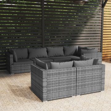 vidaXL Set mobilier de grădină cu perne, 7 piese,gri, poliratan