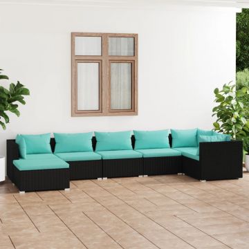 vidaXL Set mobilier de grădină cu perne, 7 piese, negru, poliratan