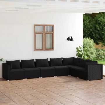 vidaXL Set mobilier de grădină cu perne, 7 piese, negru, poliratan