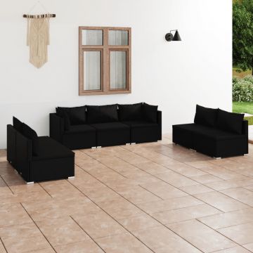 vidaXL Set mobilier de grădină cu perne, 7 piese, negru, poliratan